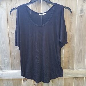 Small Black Cold Shoulder Tee Shirt by Acemi Women's Scooped Bottom NWOT